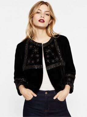 Zara Black Velvet Embellished Star Kimono Top Jacket Sequin Beaded S